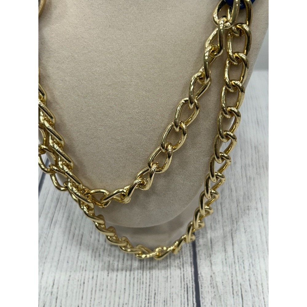 NWT Anne Klein Blue & Gold Tone Chunky Curb Chain Statement Necklace 24"‎ - Picture 3 of 8